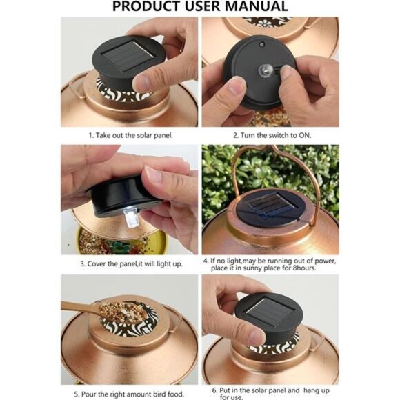 Solar Bird Feeder for Outdoors Hanging, Gifts for Mom Grandma Women, Metal - Picture 7 of 8